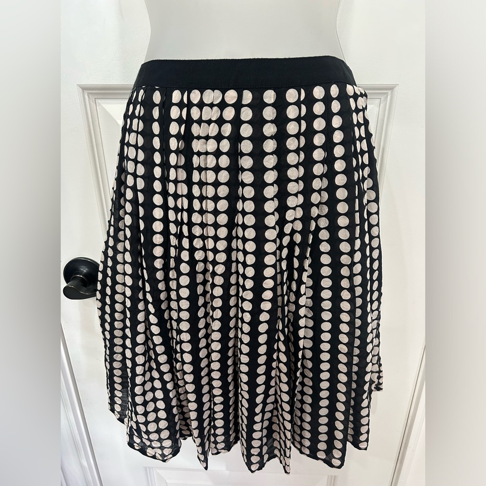 TORY BURCH Silk Knee Length Black Poka Dot Skirt teacher librarian school girl